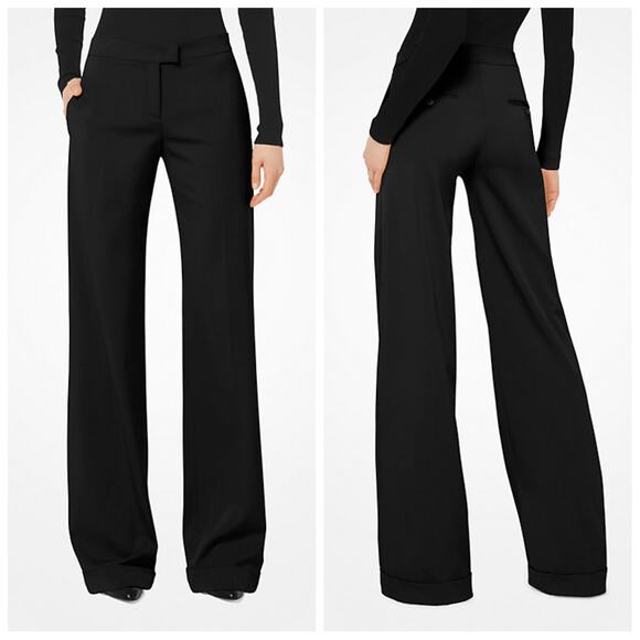 Michael Kors Italy Women's Black Stretch Virgin Wool Trousers Sz 8 Timeless Pant - Picture 1 of 9